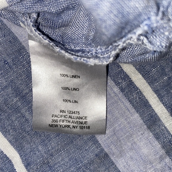 Ellen Tracy Linen Blouse Women's Large Blue Stripped Gold Zip‎ Pocket Nautical - Picture 7 of 8